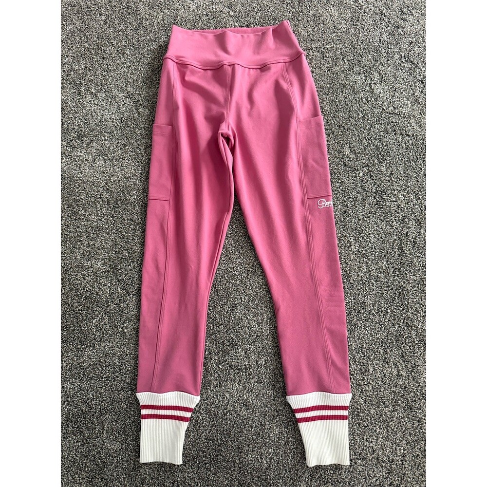 Bombshell Sportswear Leggings Womens L Pink White Striped High Rise Ankle